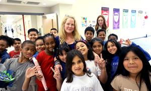 Principal Johnson with students