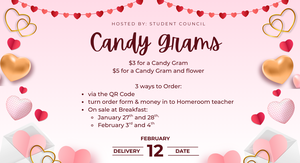 Flyer with hearts with Candy Gram sale information
