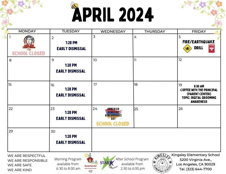 April Calendar | Kingsley Elementary School