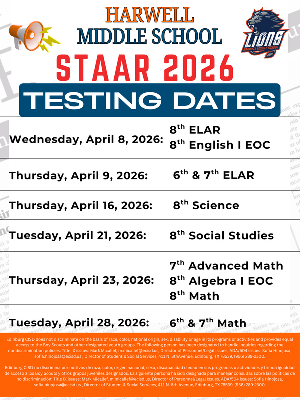 STAAR TESTING DATES
