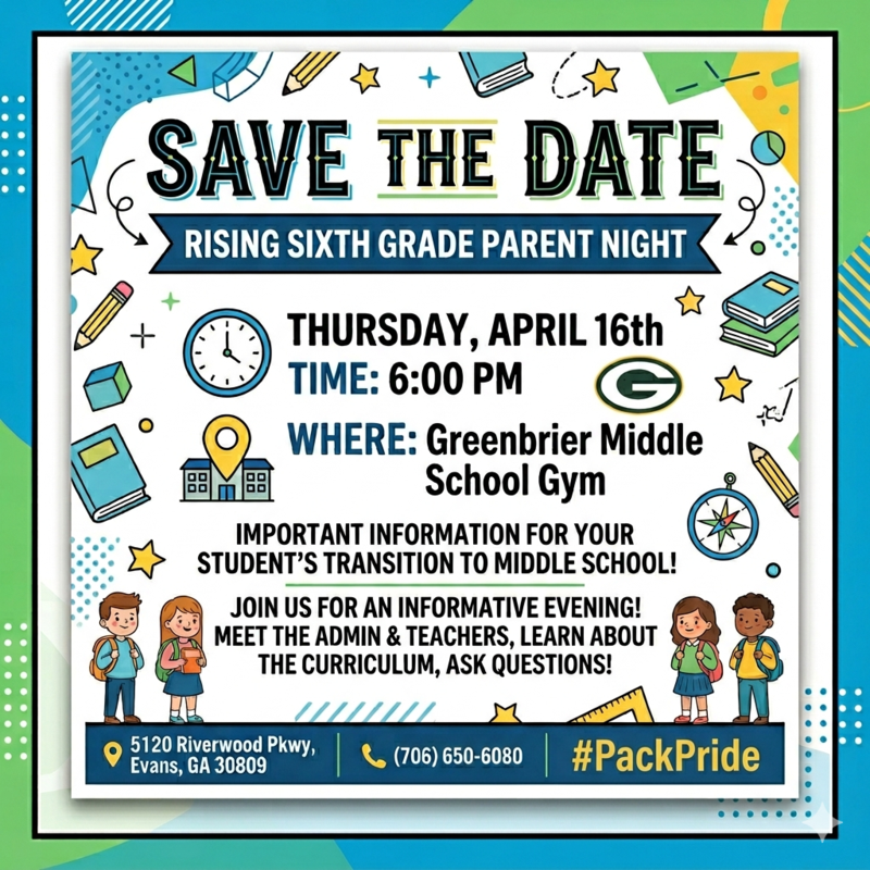 The transition to middle school is a big milestone! We invite all parents and guardians of upcoming sixth graders to join us for an informative evening dedicated to your student’s next big adventure.