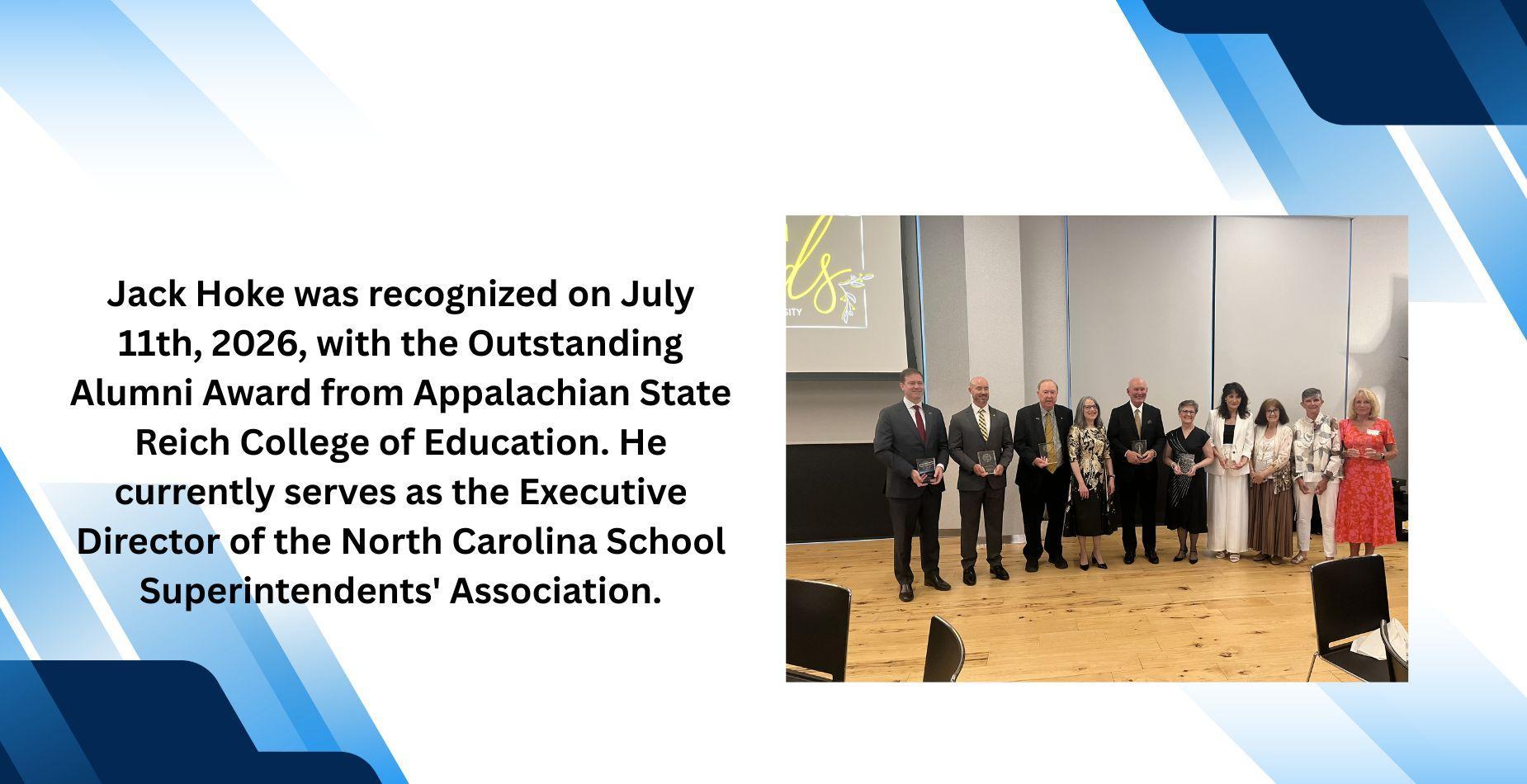 Jack Hoke receives Outstanding Alumni Award from Appalachian State Reich College of Education.