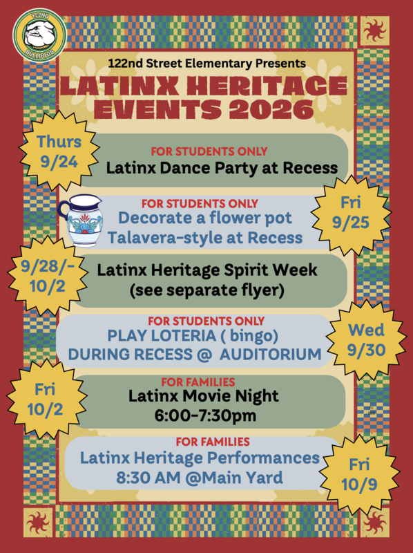 A flyer showcasing the Latinx Heritage Month events