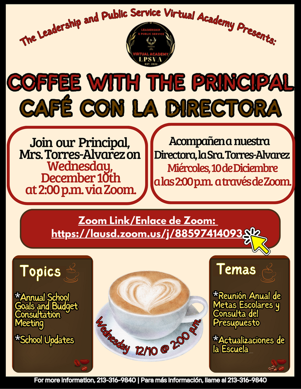 Flier with a coffee cup giving meeting information