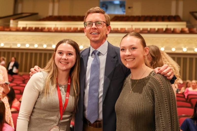 Girl State Delegates, Bella and Hope, pictured with Dusty Johnson