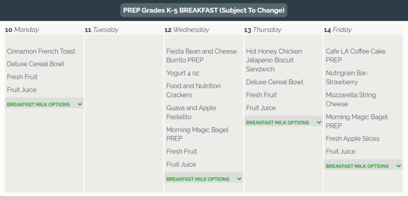 Breakfast menu/ Menu del Almuerzo