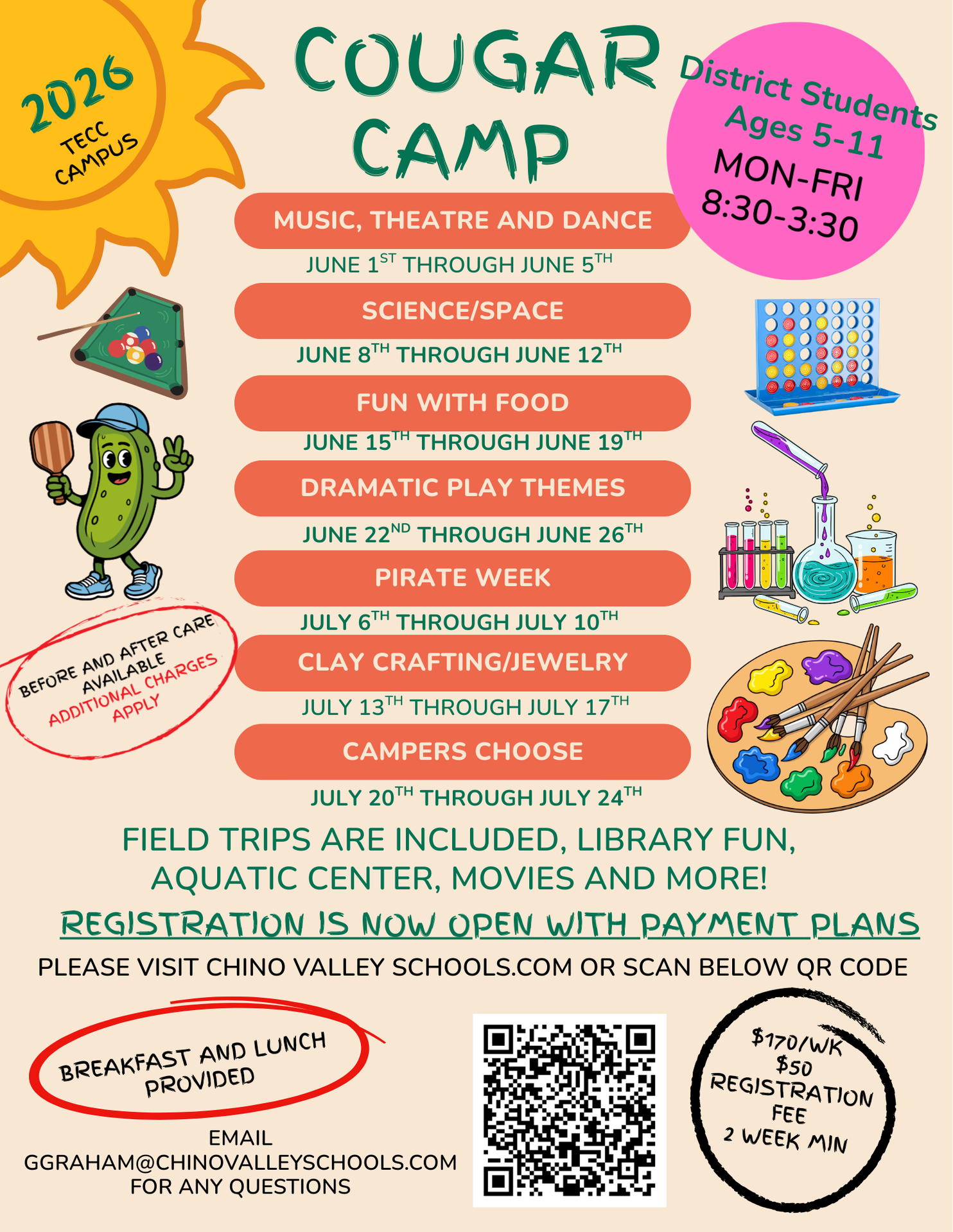 cougar camp flyer promotional, all information available on registration form