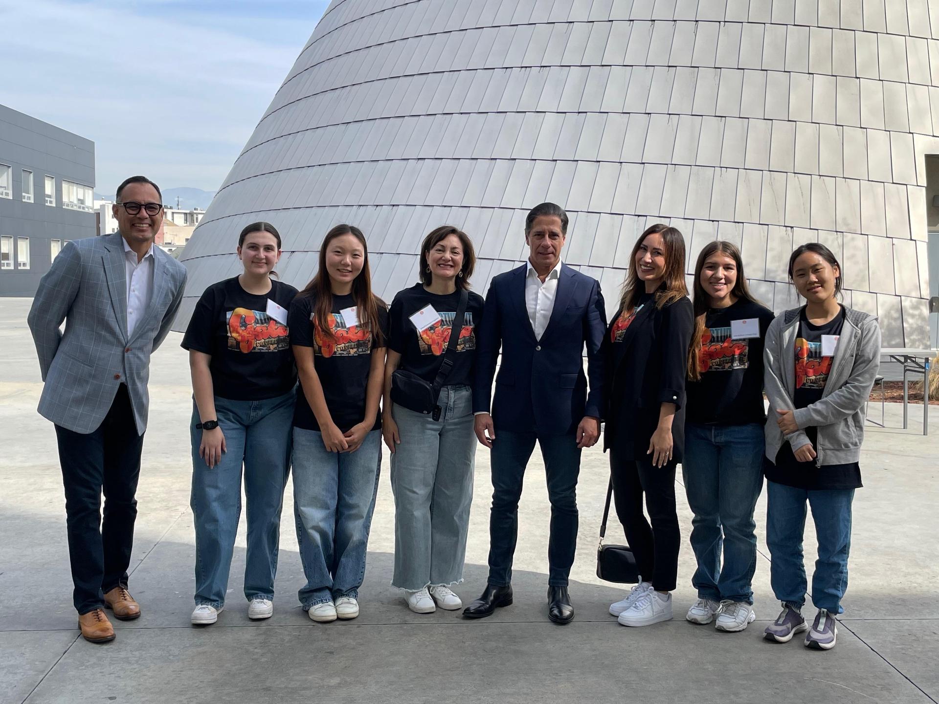 Superintendent with students