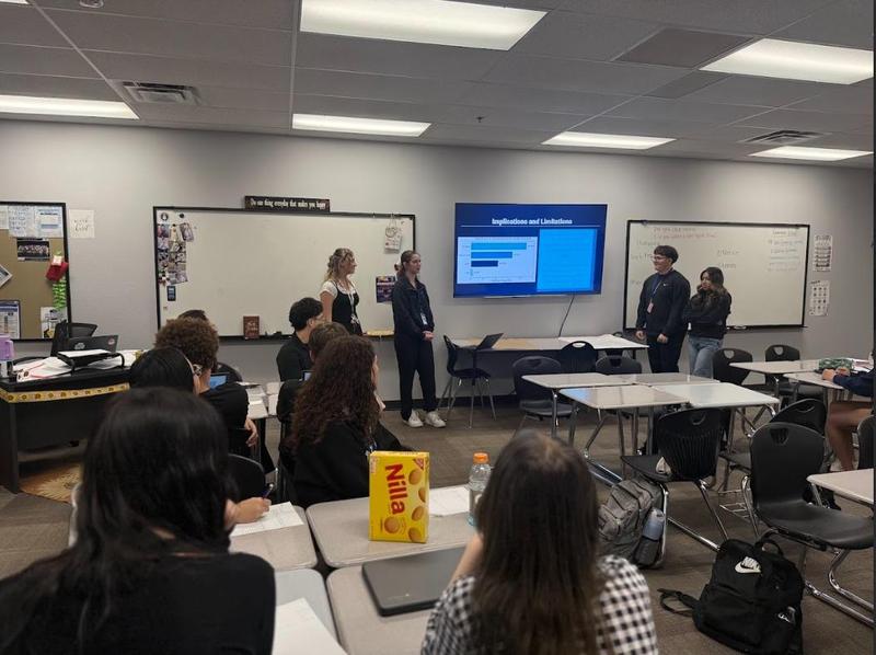 photos of students doing a presentation
