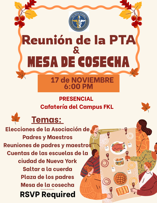 Reunión de la AMPA y evento de la Mesa de la Cosecha, 17 de noviembre a las 18:00.