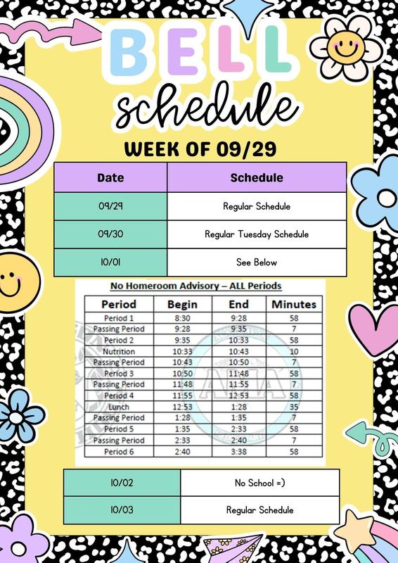 Bell schedule week of 929