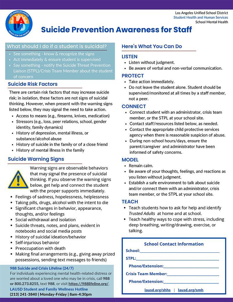 Suicide Awareness & Prevention Resources – Resources – School Mental Health