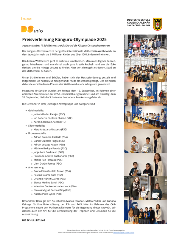 DS-info #19 - 2025: Preisverleihung Känguru-Olympiade 2025