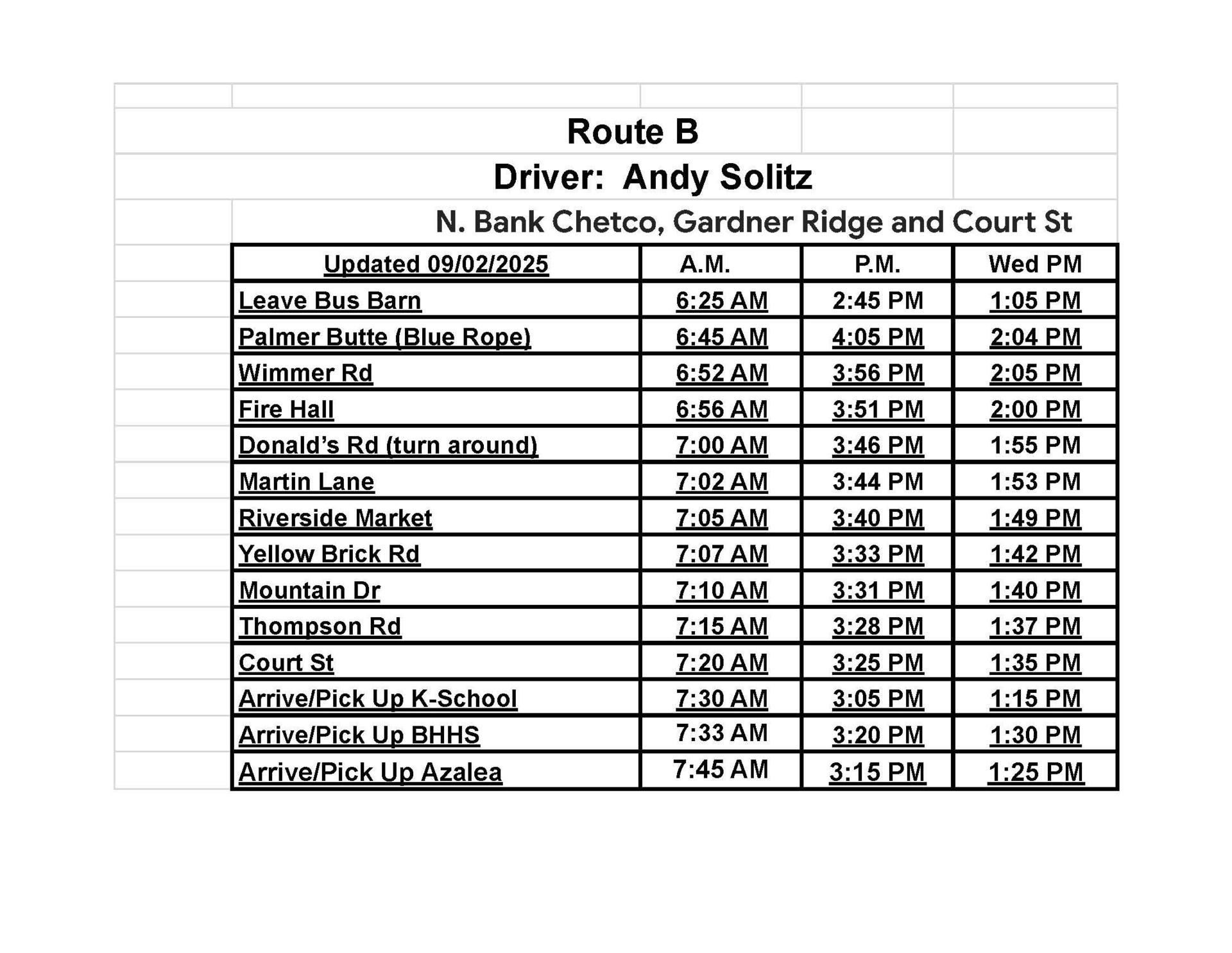 updated schedule as of 9 5 2025