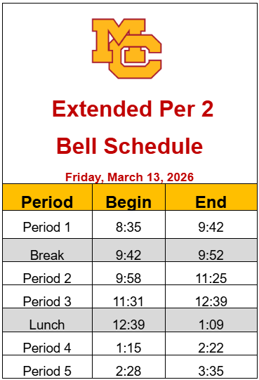 Extended 2nd Period Bell Schedule