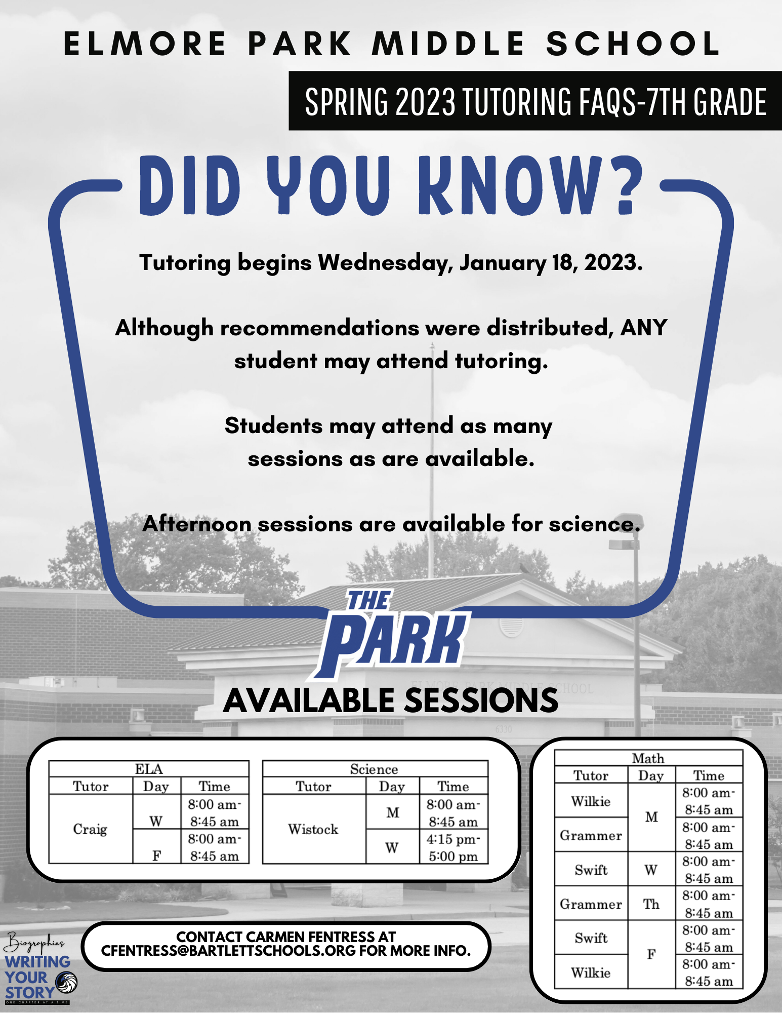 Schoolwide Tutoring Schedule Carmen Johnson Elmore Park Middle School