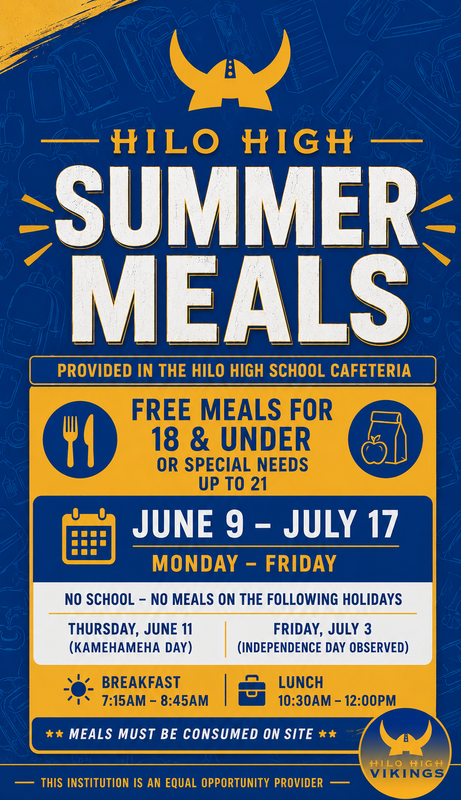 Free Summer Meals Available at the Hilo High Cafeteria Featured Photo