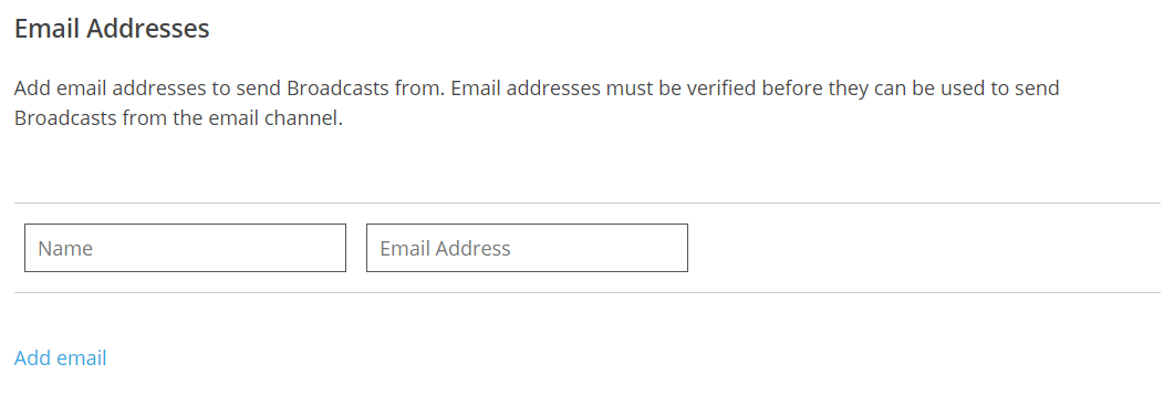 Broadcasts Email Address setup