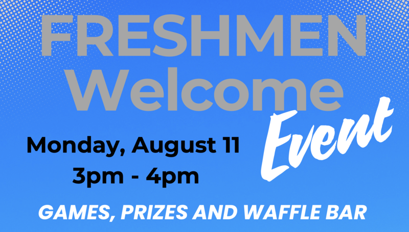 flyer with blue background and white letters