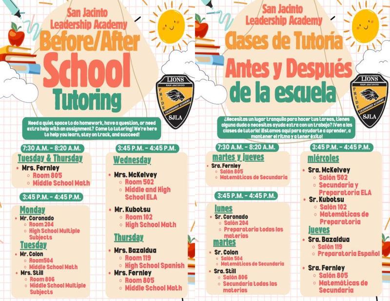 tutoring flyer and schedule 2026