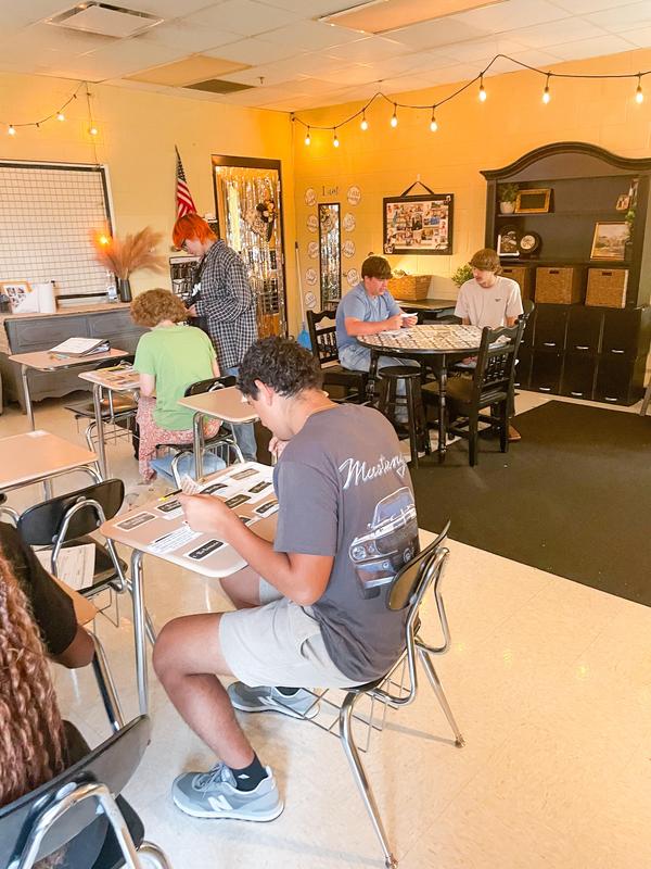 Students in desks working