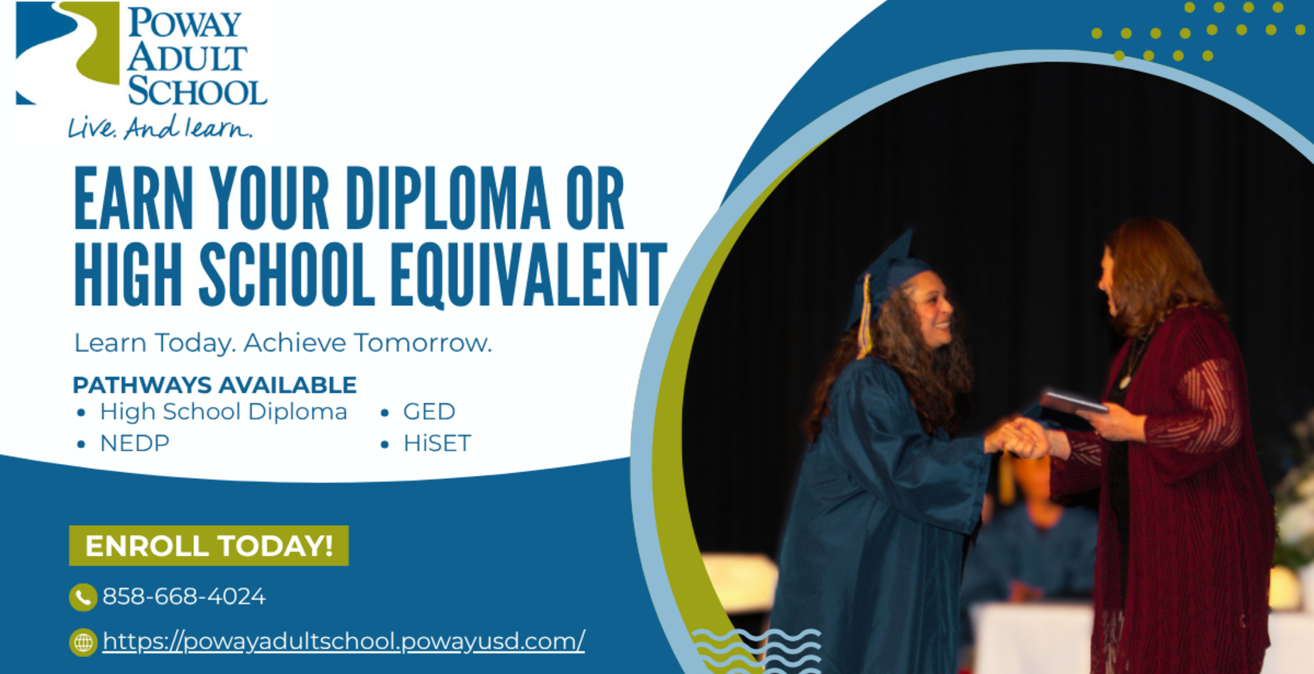 students can earn a high school diploma info with student graduating image