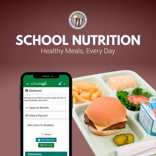 tray school lunc hhamburger and the phone app