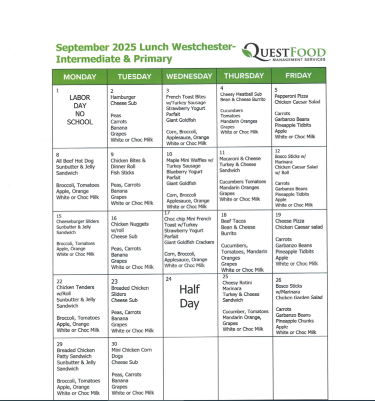September Lunch Menu