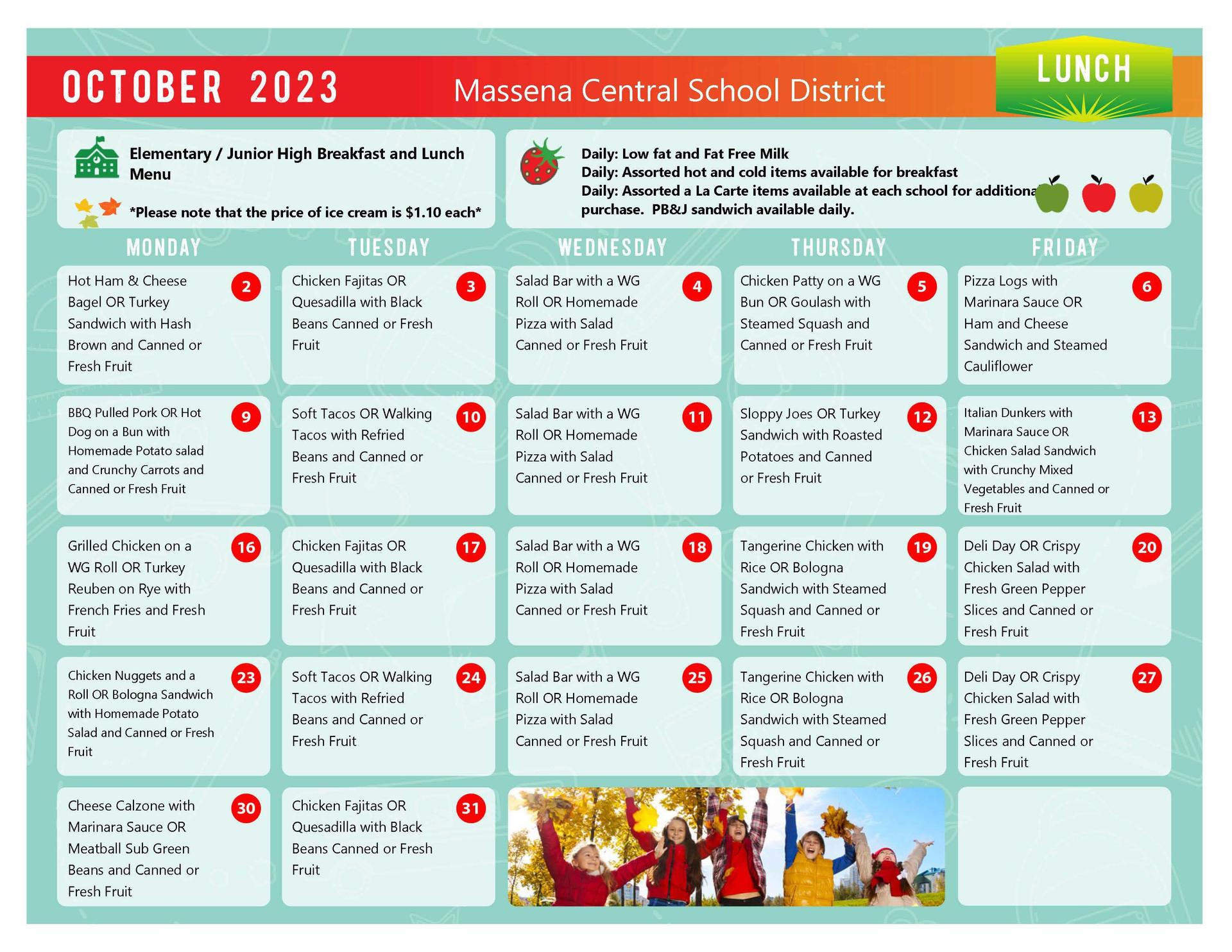 Lunch Menus Food Services Massena Central School District
