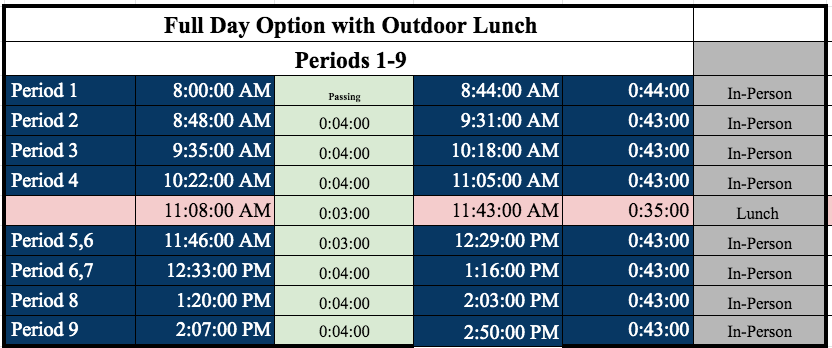 MMS Full Day Bell Schedule effective 5/3/2021