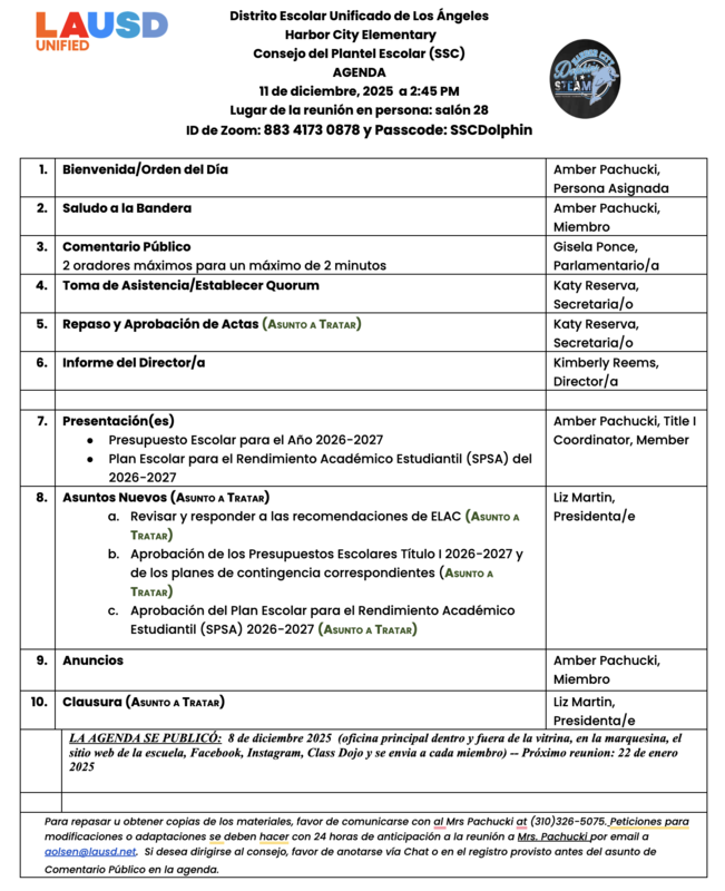 SSC Agenda