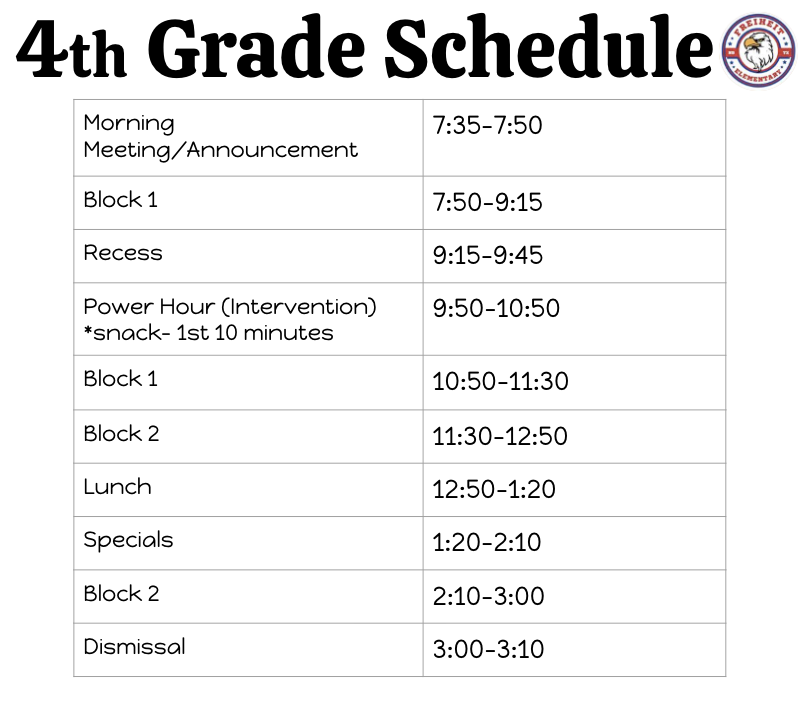 Fourth Grade Schedule