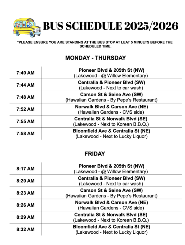 2025-26 Bus Schedule