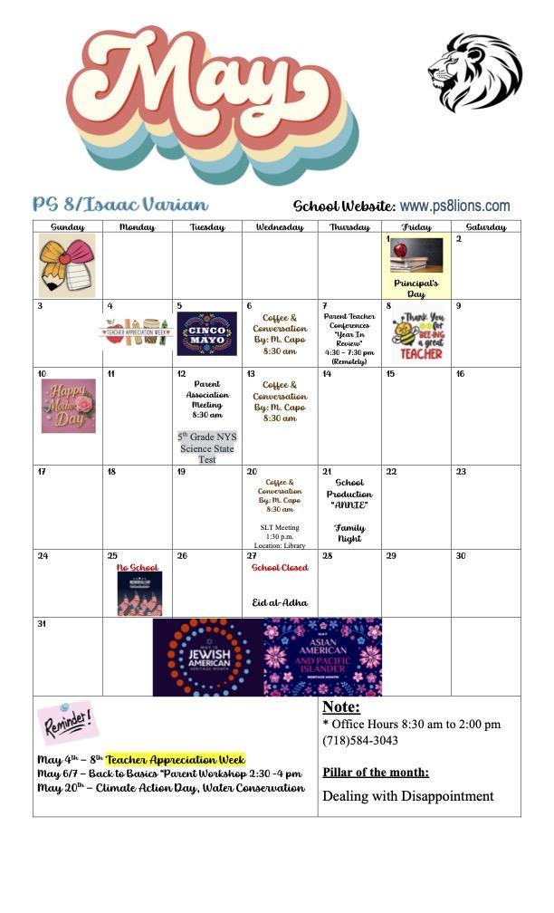 May Monthly Calendar 2026 PS 8