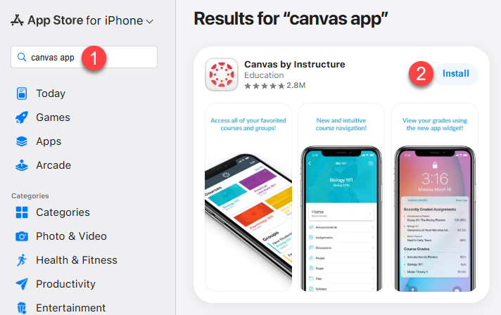 download Canvas app from App Store