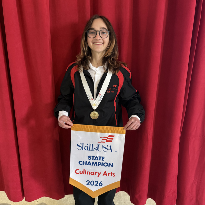 Isabella McMahon from Glens Falls in the Culinary Arts & Hospitality program winning the Culinary Arts Award