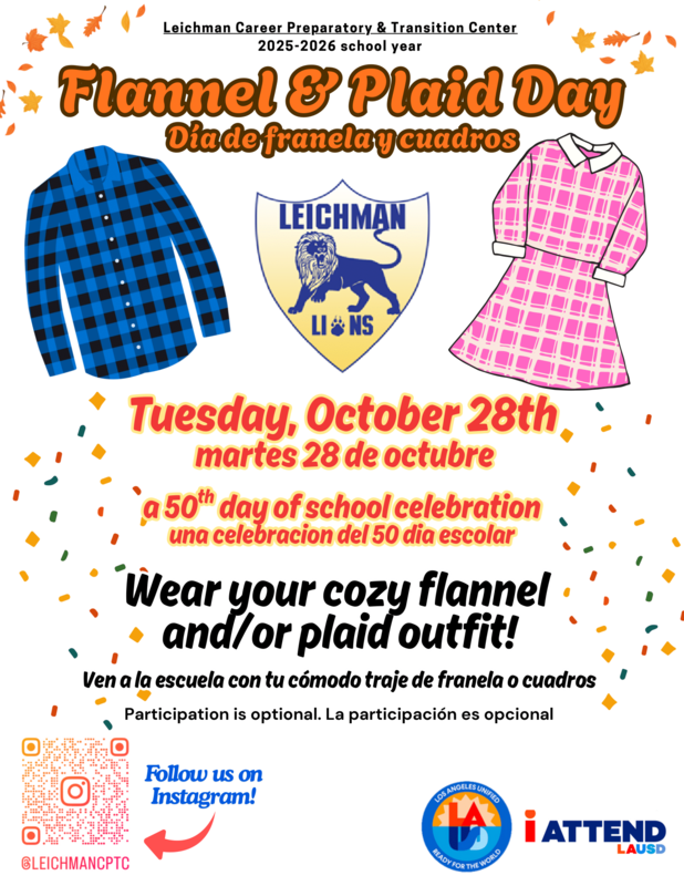 Wear Flannel and Plaid to school on October 28th
