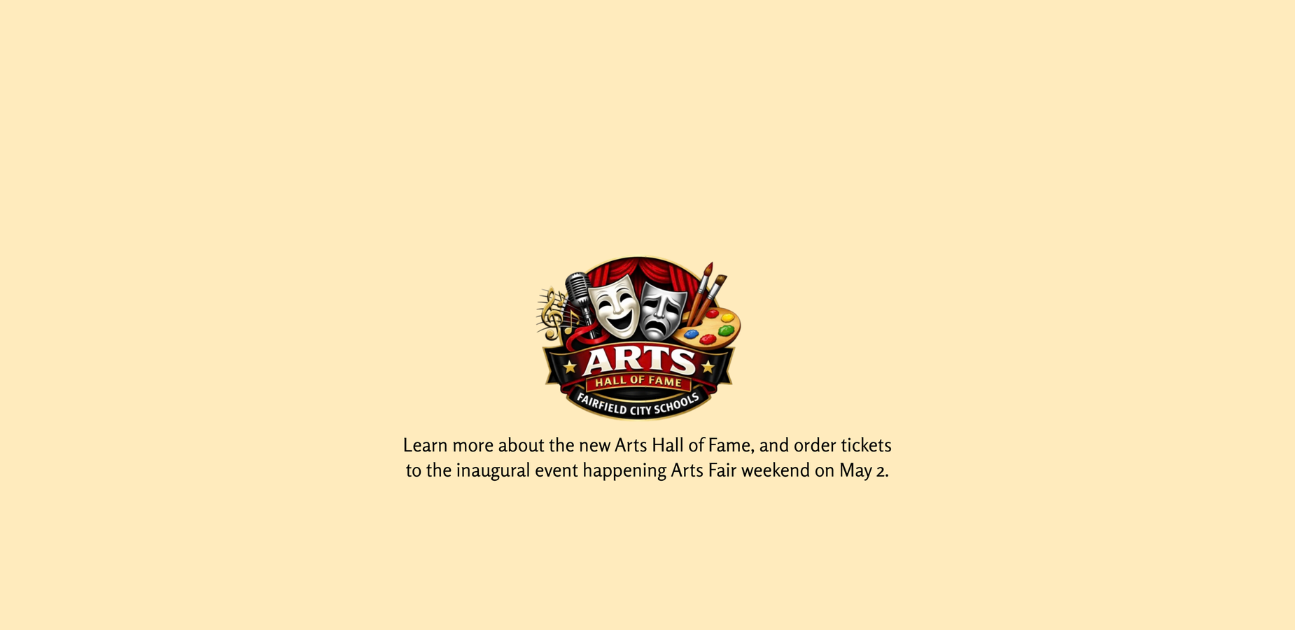 Logo of the Arts Hall of Fame with arts-related icons and event details.