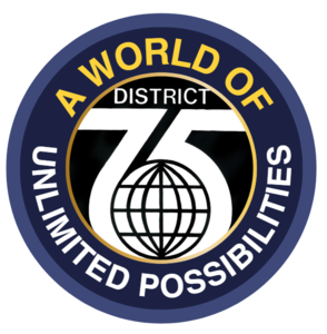 District 75 Logo Blue Gold White Black