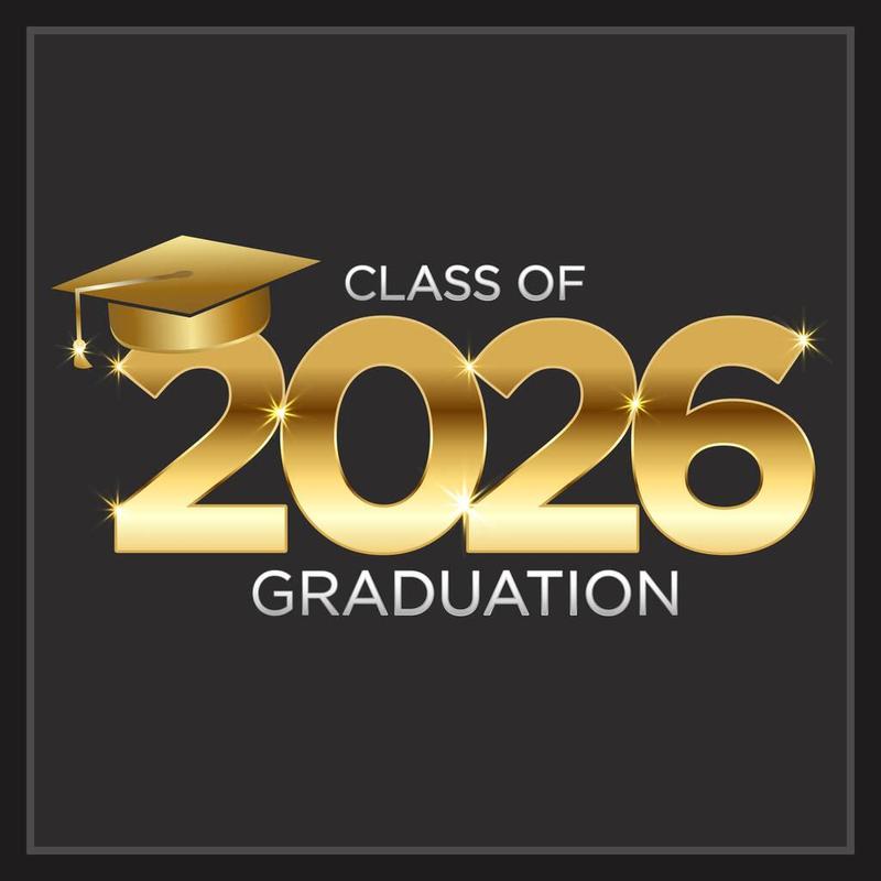 Class of 2026 in gold with graduation cap