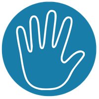 a blue icon of a small, open hand