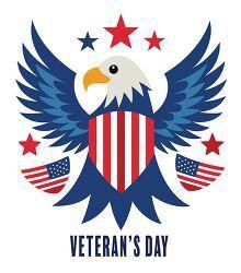 Eagle clipart - Eagle is blue with red and white strips and the term Veterans Day