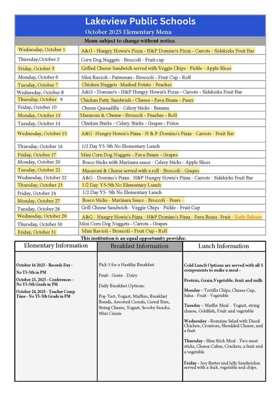October lunch Menu