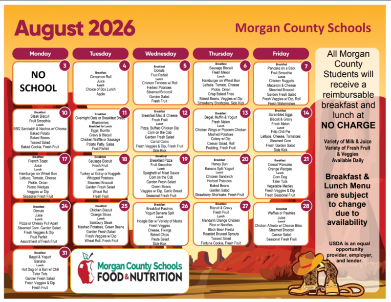 August 2026 Menu
