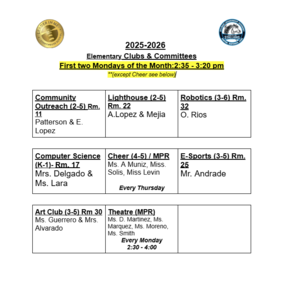Elementary Clubs & Committees