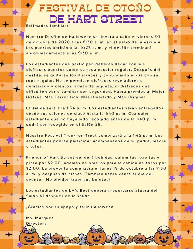 ¡Acompáñanos al Festival de Otoño y Desfile de Halloween de Hart Street!