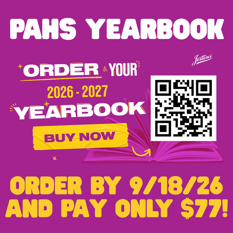 Purple Background with QR code and text stating special discount yearbook price of $77 if ordered before September 18