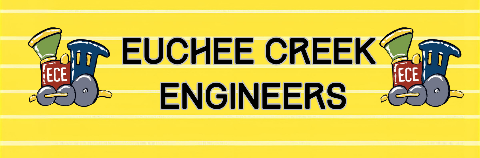 Colorful banner with the text 'EUCHEE CREEK ENGINEERS' and cartoon train elements.