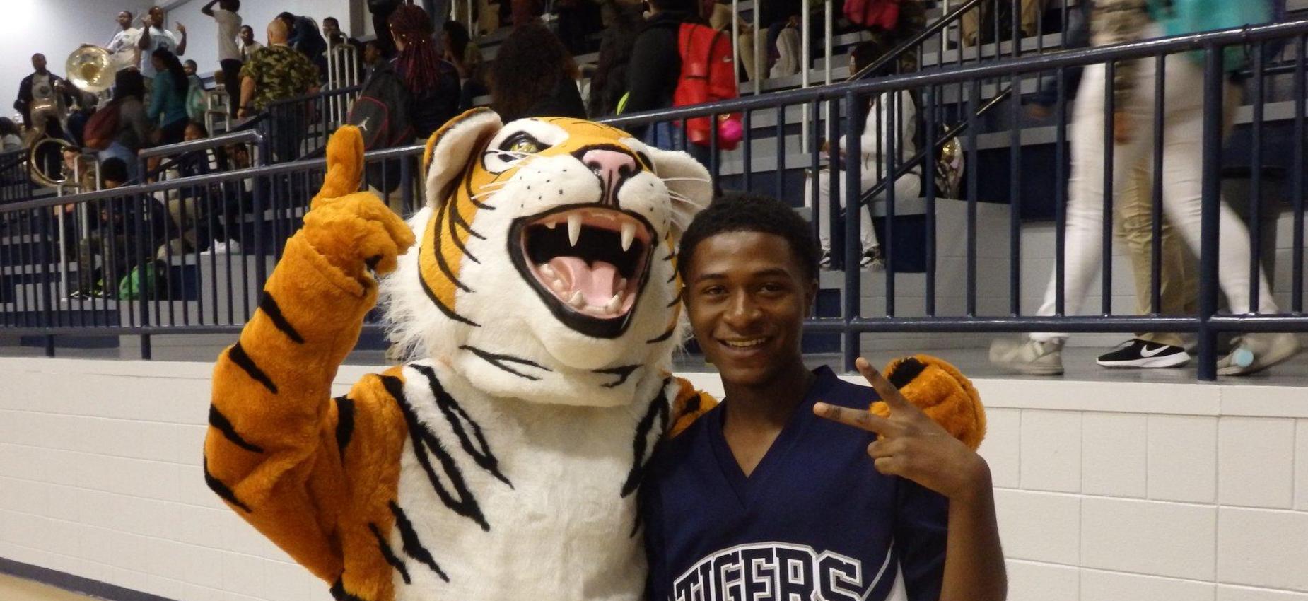 cheerleader and mascot