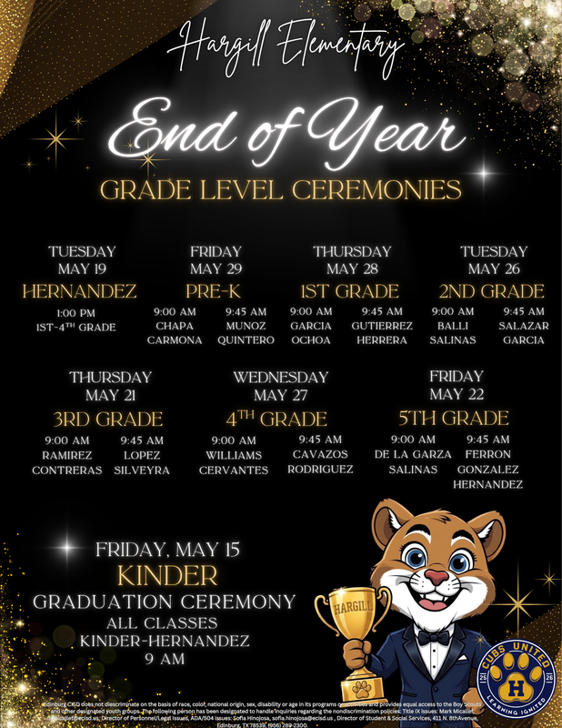Ceremonies dates and times